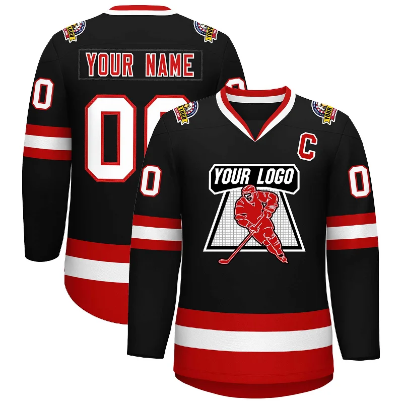 Custom Black White-Red Classic Style Hockey Jersey