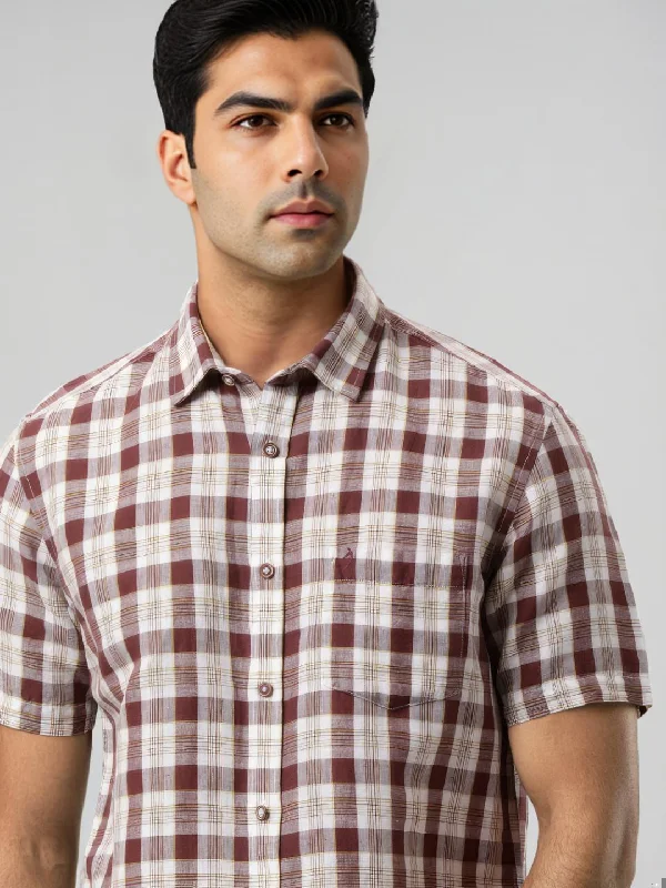 Men Checked Half Sleeve Linen Blend Shirt