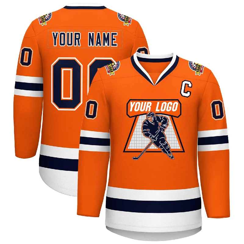 Custom Orange Navy Orange-White Classic Style Hockey Jersey