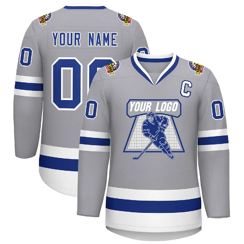 Custom Gray Royal-White Classic Style Hockey Jersey