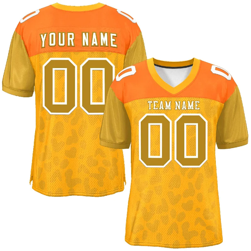 Custom Yellow Orange-Old Gold Raglan Sleeves Personalized Camo Authentic Football Jersey