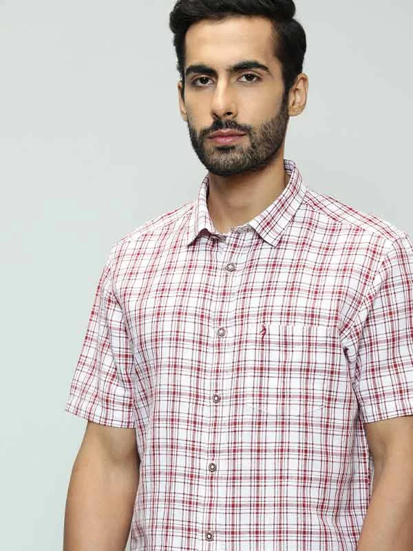 Men Checked Half Sleeve Linen Blend Shirt