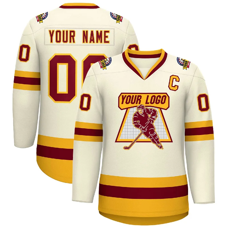 Custom Khaki Crimson-Gold Classic Style Hockey Jersey