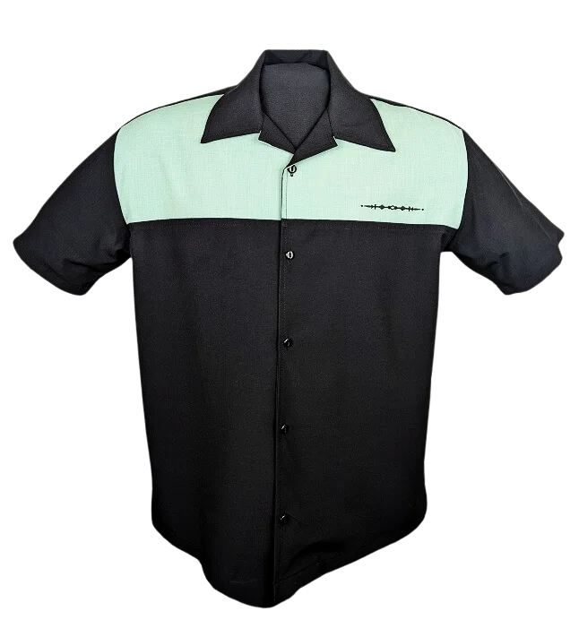 The Earl Bowling Shirt in Black/Mint