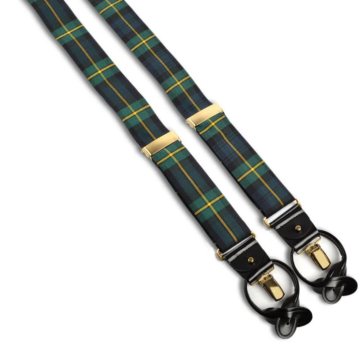 Black Watch Tartan with Gold Stripe Silk Woven Jacquard Formal Suspenders by Dion