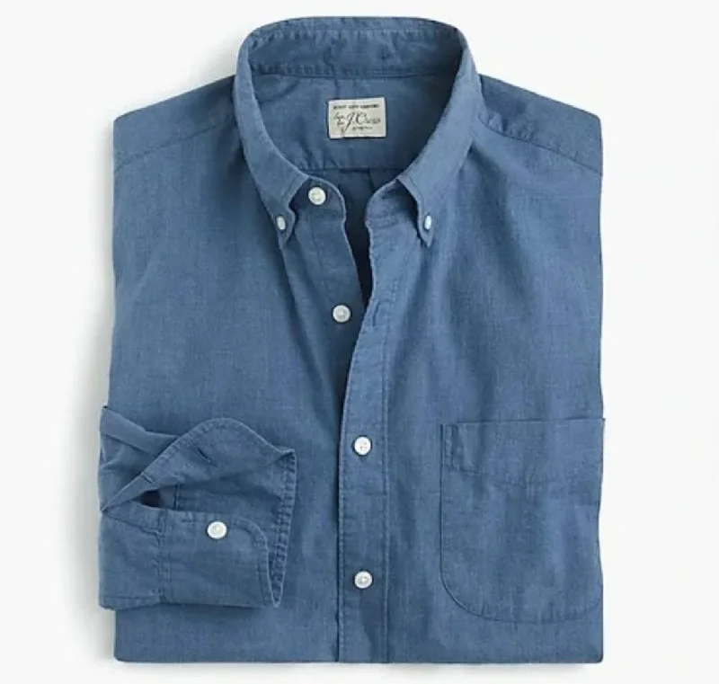 J CREW SECRET WASH ORGANIC COTTON POPLIN SHIRT IN WORKWEAR BLUE