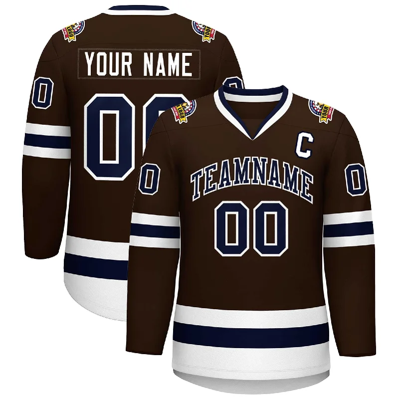 Custom Brown Navy-White Classic Style Hockey Jersey