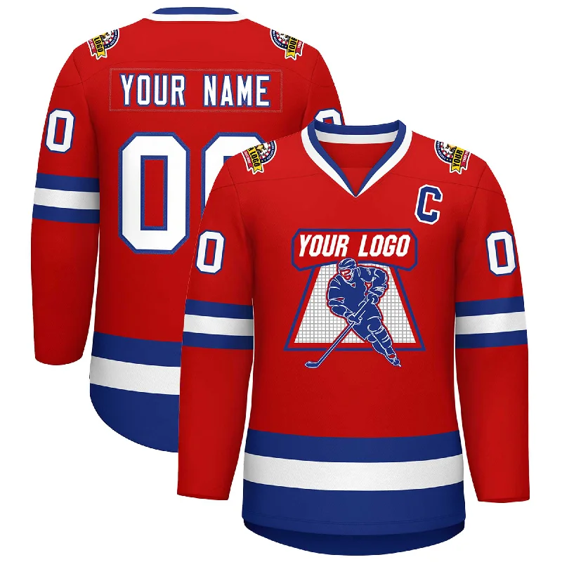 Custom Red White-Royal Classic Style Hockey Jersey