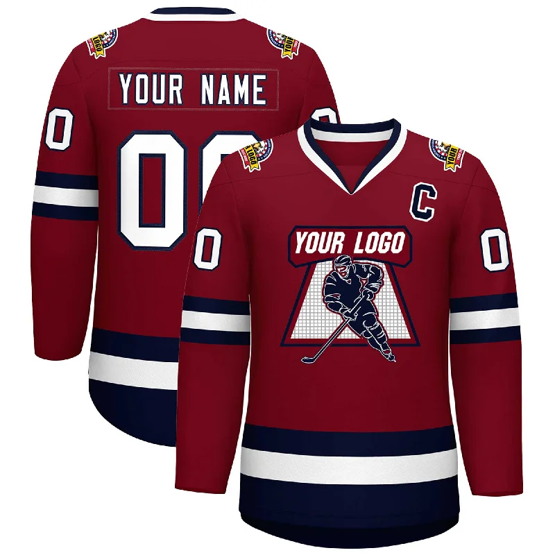 Custom Crimson White-Navy Classic Style Hockey Jersey