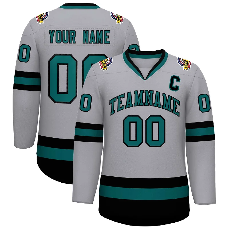 Custom Gray Aqua-Black Classic Style Hockey Jersey