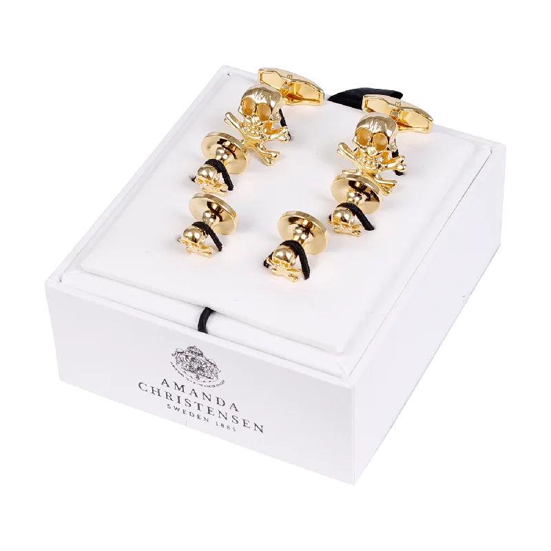 Skull & Crossbones Solid Brass Cufflinks and Studs Set by House of Amanda Christensen