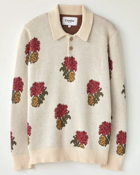 CORRIDOR FLORAL JACQUARD POLO IN NATURAL