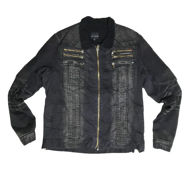 Men's Fur-Lined Denim Jacket In Black Wash