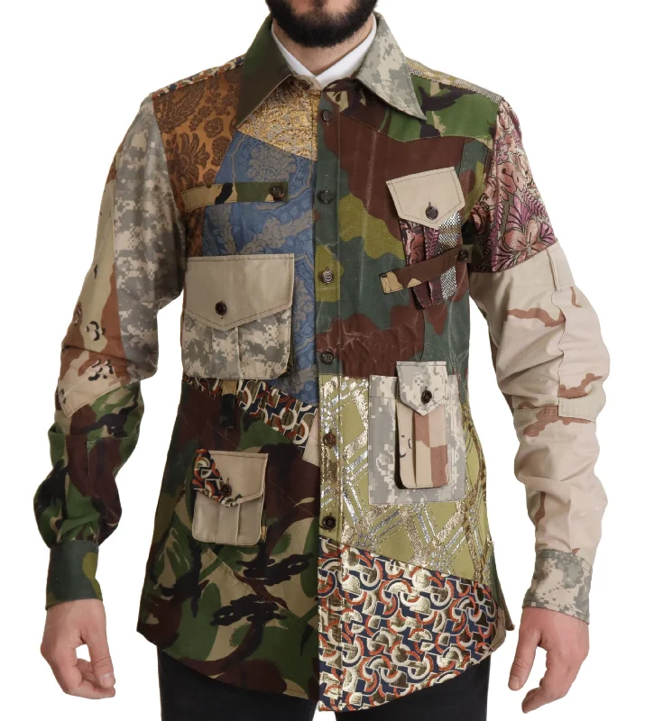 Dolce & Gabbana Patchwork Camouflage Casual Men's Shirt