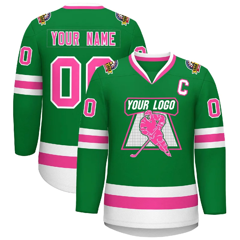 Custom Kelly Green Pink-White Classic Style Hockey Jersey