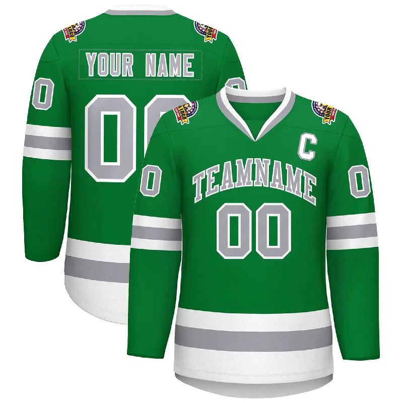 Custom Kelly Green Gray-White Classic Style Hockey Jersey