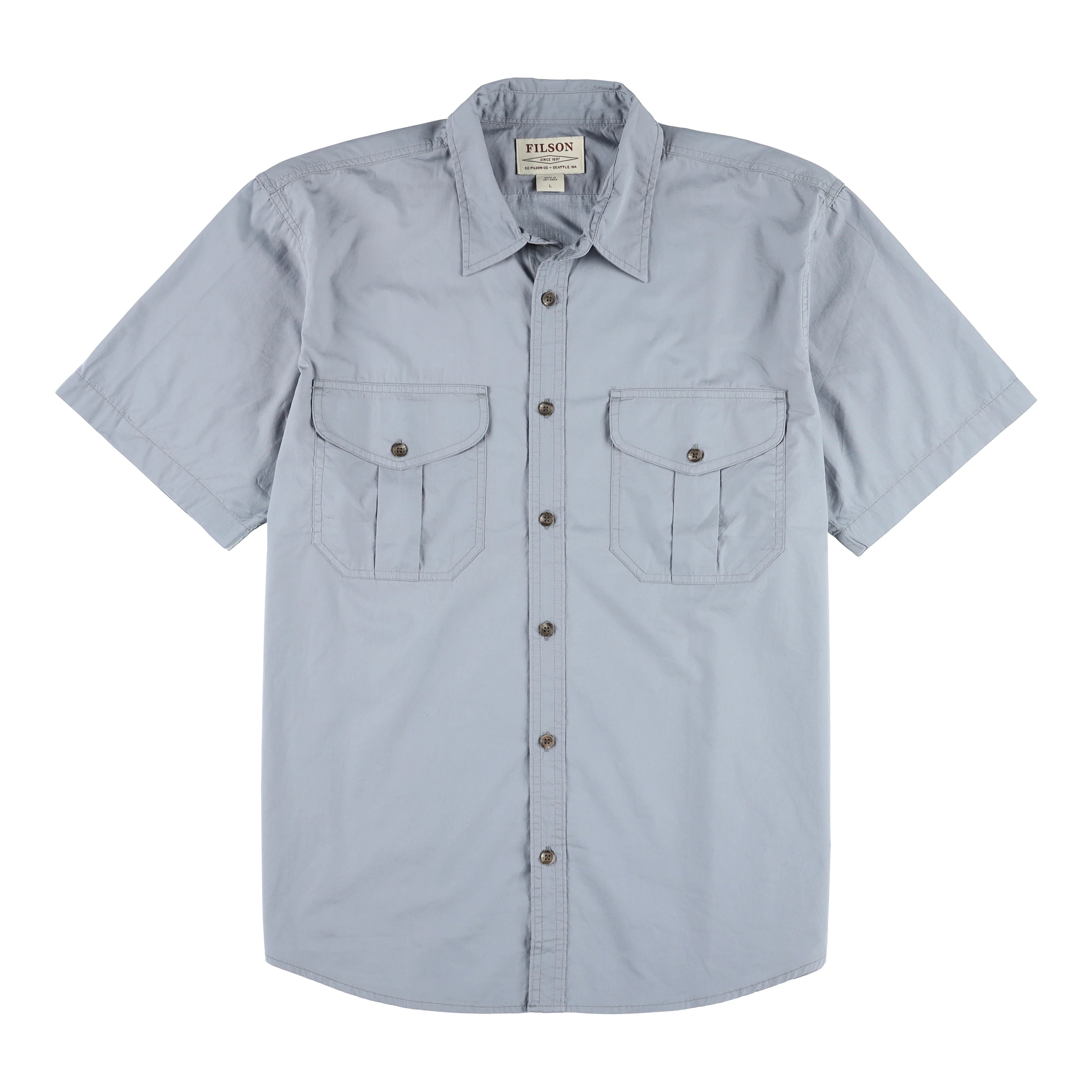 FILSON SHORT SLEEVE FEATHER CLOTH SHIRT IN SMOKE BLUE