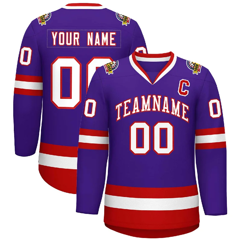 Custom Purple White-Red Classic Style Hockey Jersey