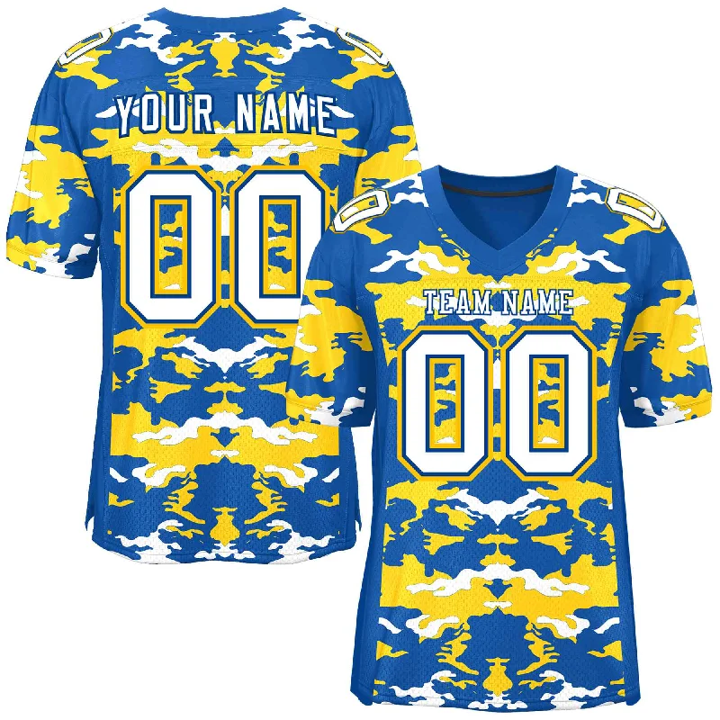 Custom Royal Gold-White Personalized Camo Authentic Football Jersey