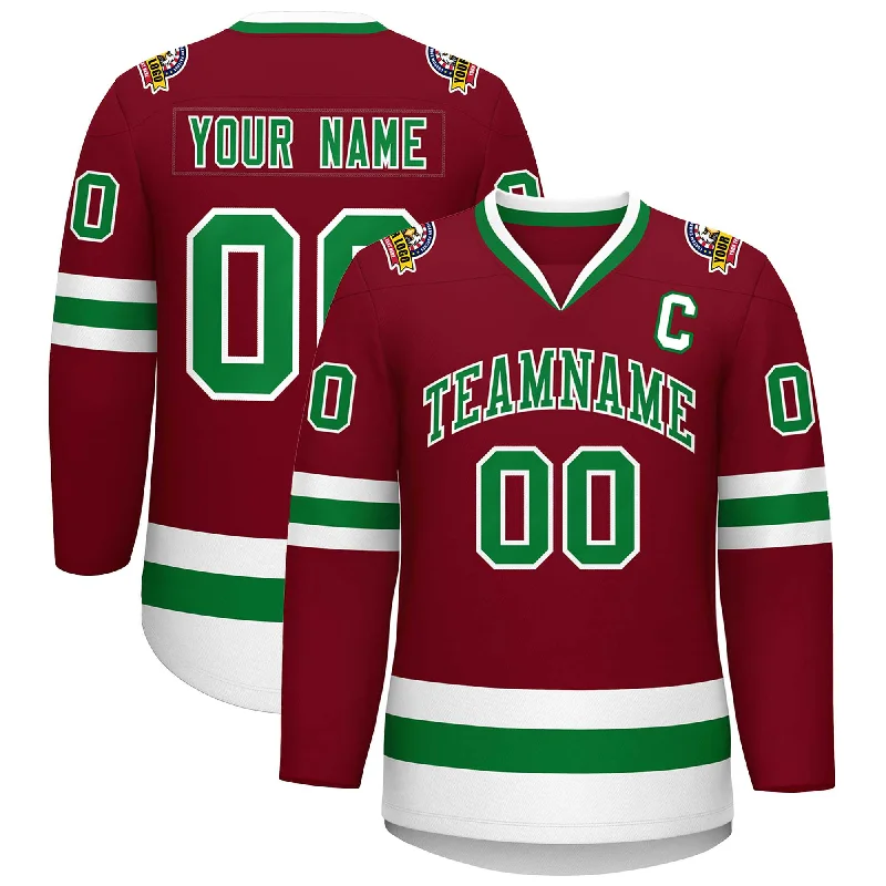 Custom Crimson Kelly Green-White Classic Style Hockey Jersey