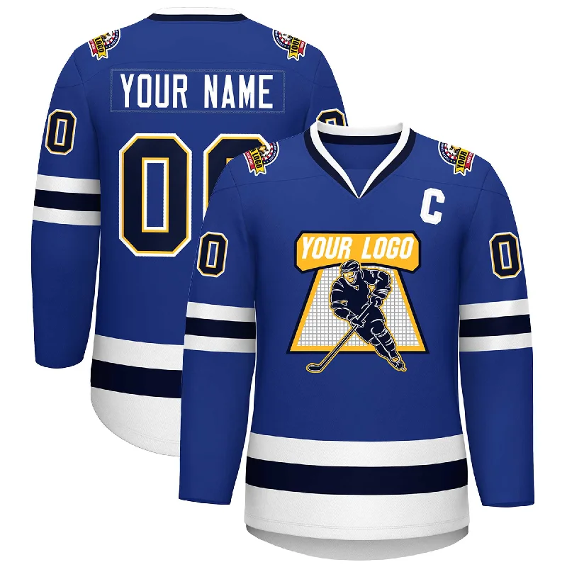 Custom Royal Navy Gold-White Classic Style Hockey Jersey