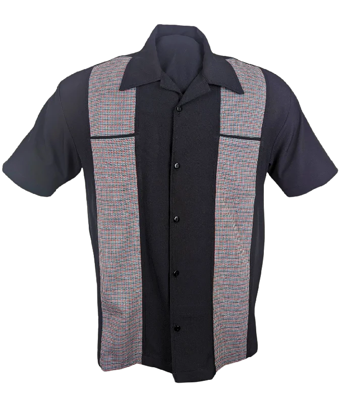 Houndstooth Panel Bowling Shirt in Black