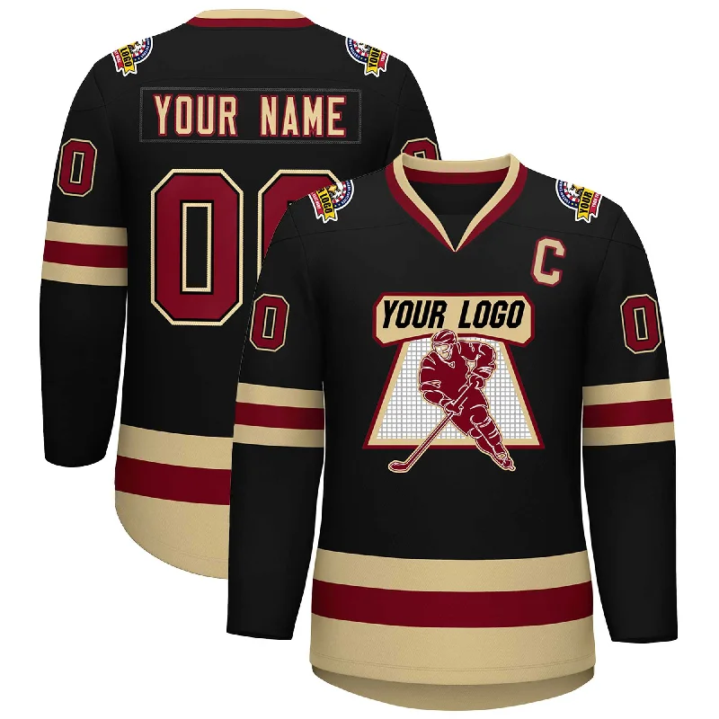 Custom Black Crimson-Black Classic Style Hockey Jersey