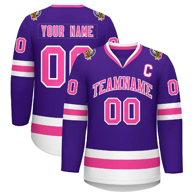 Custom Purple Pink-White Classic Style Hockey Jersey