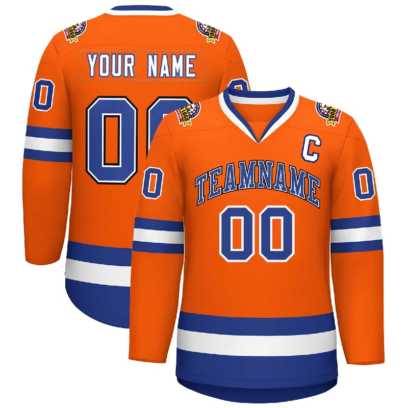 Custom Orange Royal White-Black Classic Style Hockey Jersey