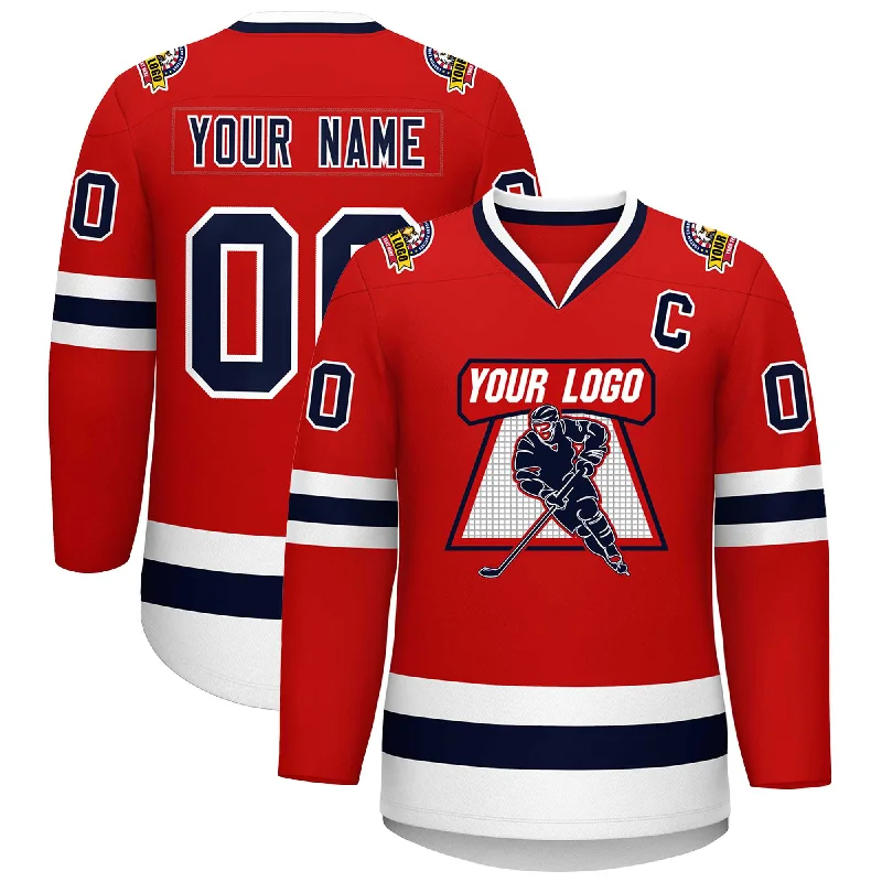 Custom Red Navy-White Classic Style Hockey Jersey