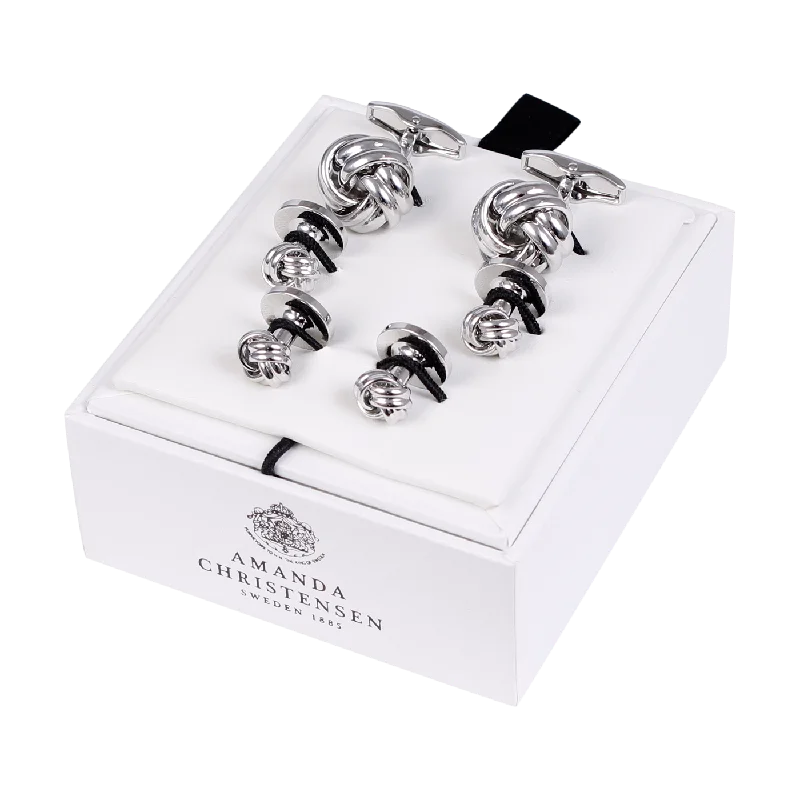 Classic Knot White Copper-Plated Solid Brass Cufflinks and Studs Set by House of Amanda Christensen