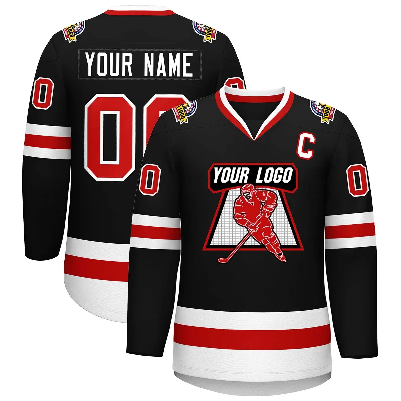 Custom Black Red-White Classic Style Hockey Jersey