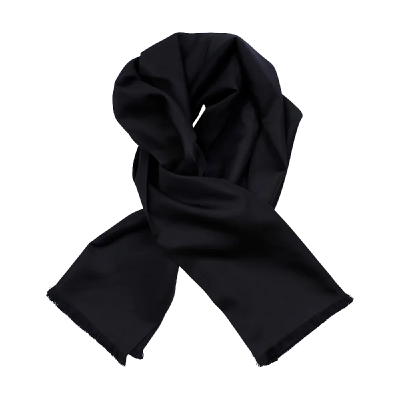 Solid Silk Ceremony Scarf with Self Fringe in Black by House of Amanda Christensen