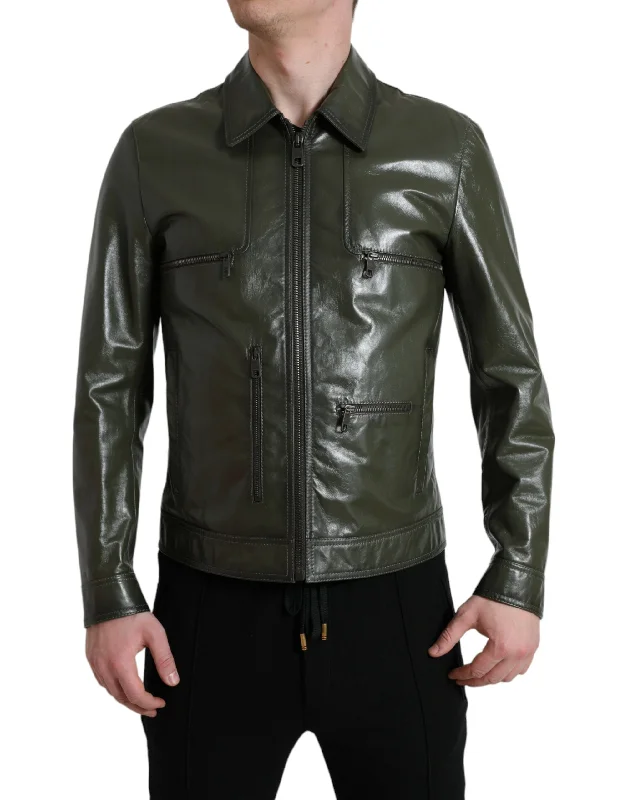 Dolce & Gabbana Emerald Elegance Leather Biker Men's Jacket