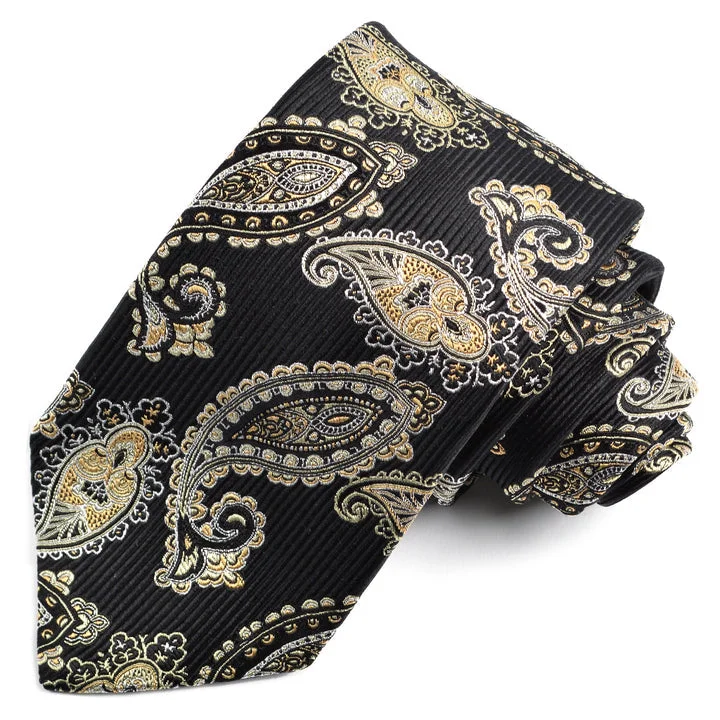 Gold, Black, White, and Maize Paisley Woven Silk Jacquard Tie by Dion Neckwear