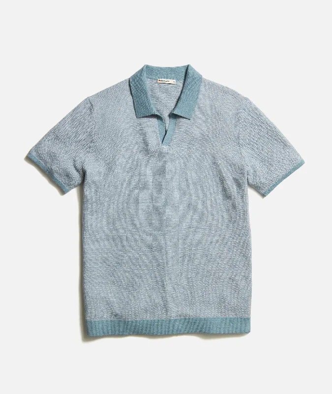 MARINE LAYER LIAM SWEATER POLO IN TOPAZ/VAPOR