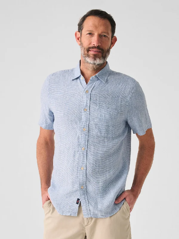 FAHERTY SHORT-SLEEVE LINEN LAGUNA SHIRT IN BLUE BASKETWEAVE