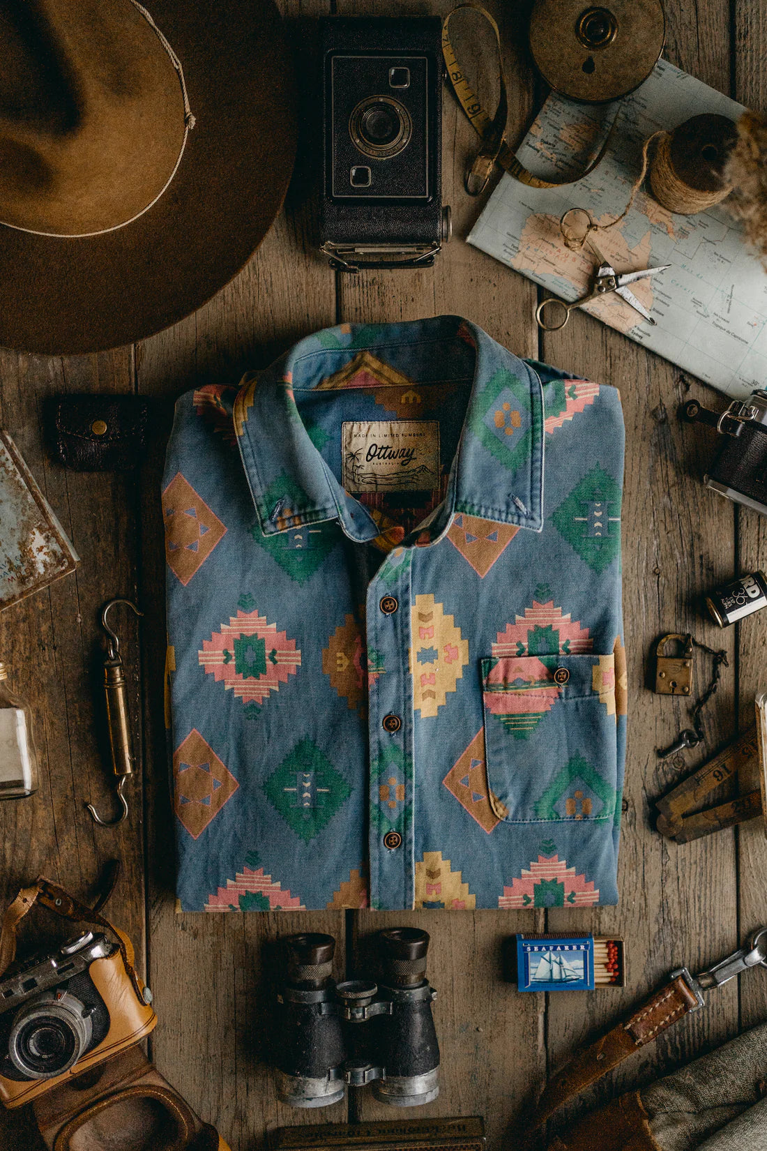 OTTWAY THE LABEL RIVERSTON LONG SLEEVE SHIRT IN VINTAGE PRINT