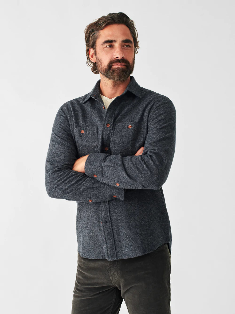 FAHERTY BRUSHED ALPINE FLANNEL IN WASHED BLACK