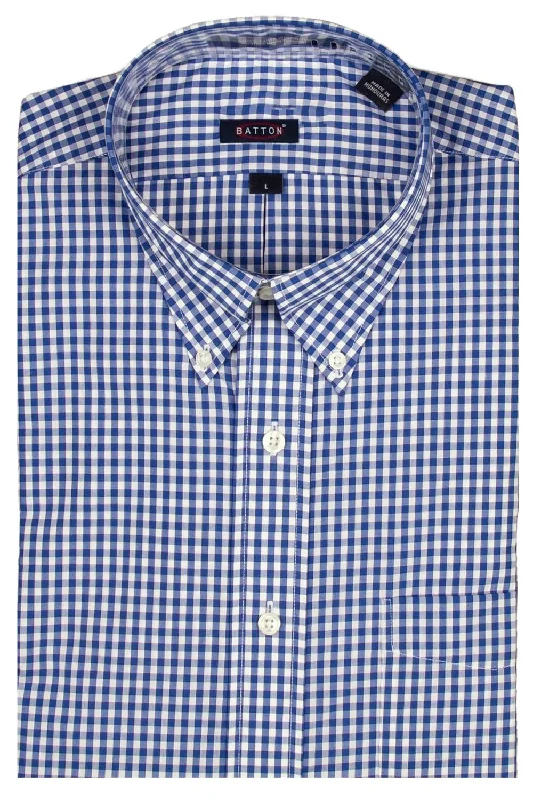 'Hector' Gingham Beyond Non-Iron® Cotton Sport Shirt in Royal Blue by Batton