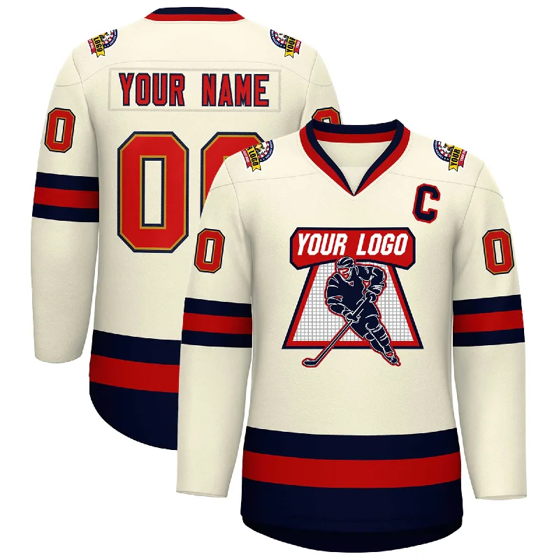 Custom Khaki Red Old Gold-Navy Classic Style Hockey Jersey