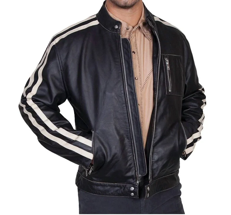 Sanded Calf Racing Jacket In Black