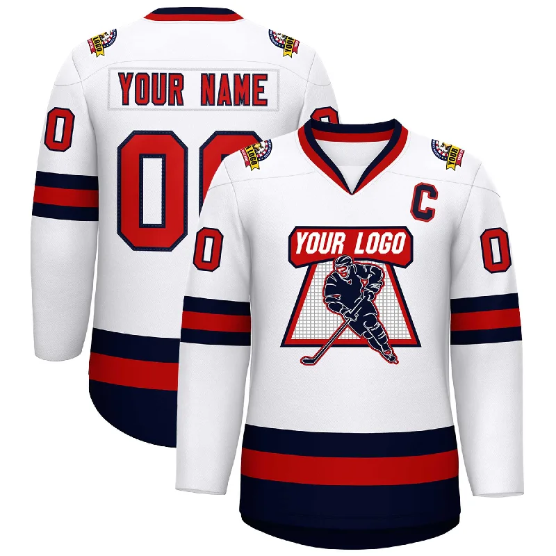 Custom White Red-Navy Classic Style Hockey Jersey