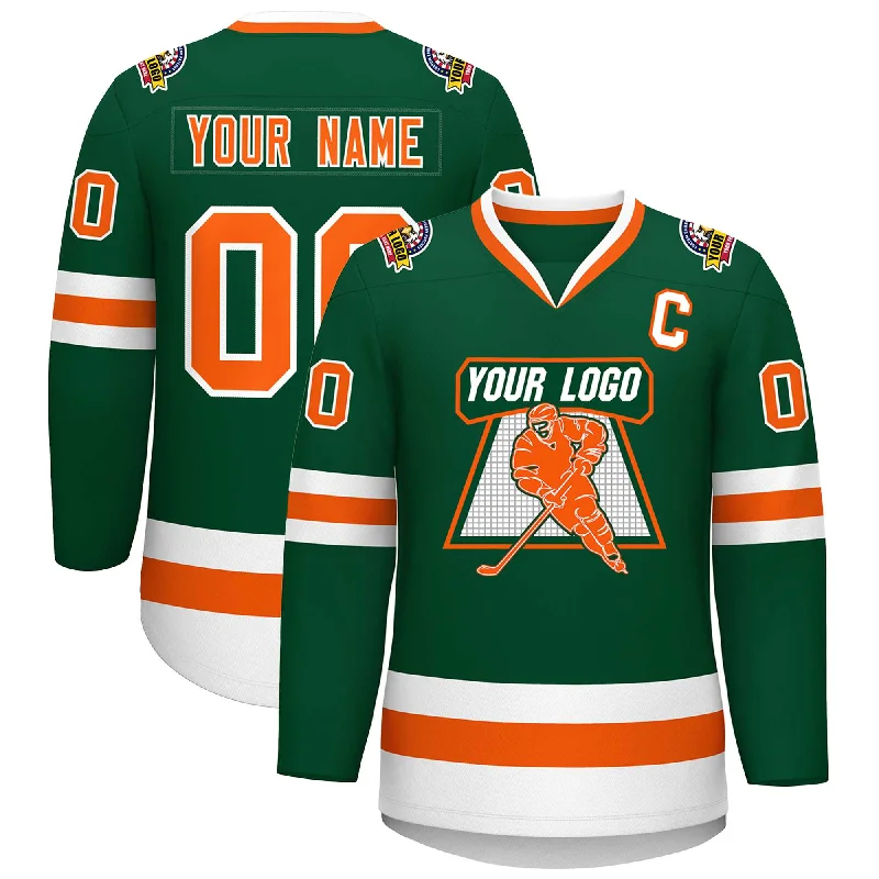 Custom Green Orange-White Classic Style Hockey Jersey