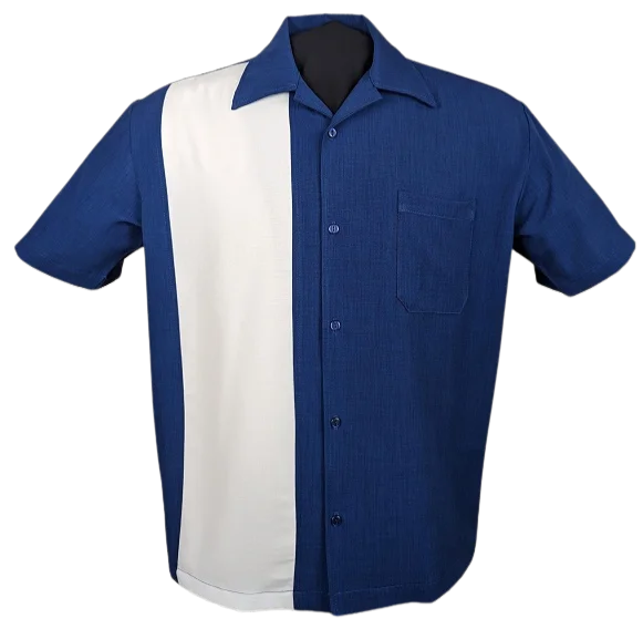 PopCheck Single Wide Panel Bowling Shirt in Royal/White