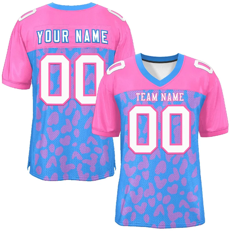 Custom Powder Blue Pink Raglan Sleeves Personalized Camo Authentic Football Jersey