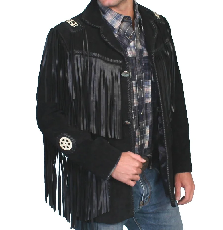 Fringe Suede Leather Jacket In Black