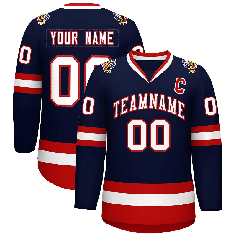 Custom Navy White-Red Classic Style Hockey Jersey