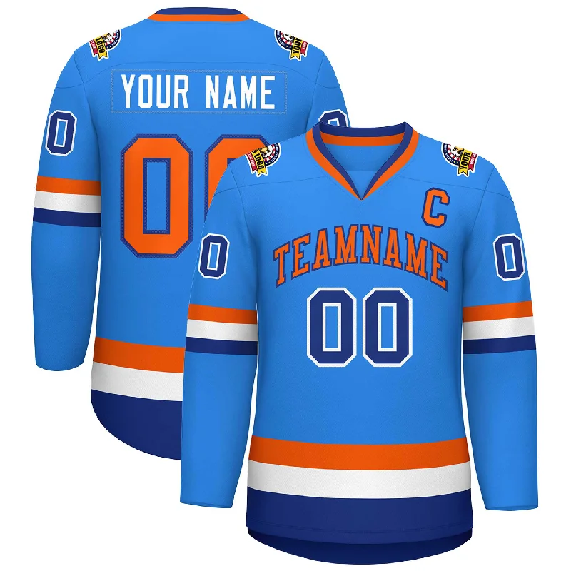 Custom Powder Blue Orange-Royal Classic Style Hockey Jersey