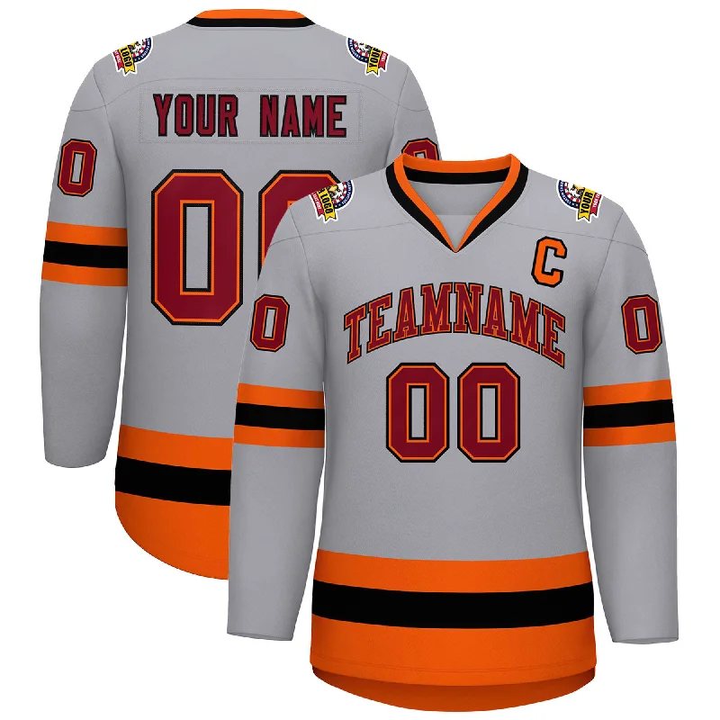 Custom Gray Crimson Orange-Black Classic Style Hockey Jersey